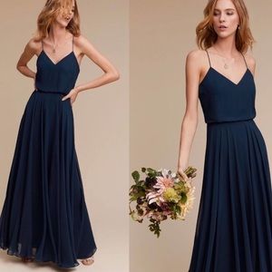 Jenny Yoo Inesse Chiffon V Neck Cami Navy Blue Maxi Dress Gown 10